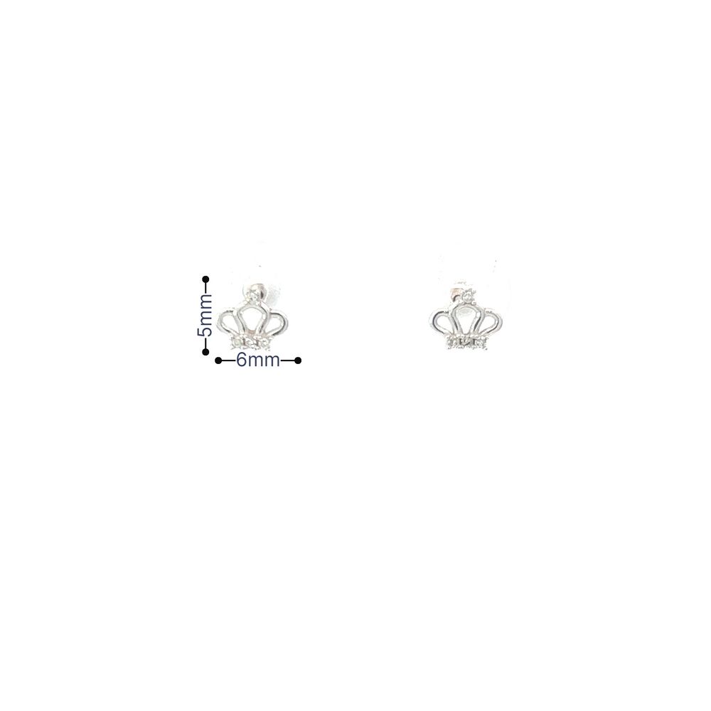 [023807] Brinco Coroa Pequena 8 Brilhantes J SI1 0,30g Ouro Branco 18k - Coleção Kids