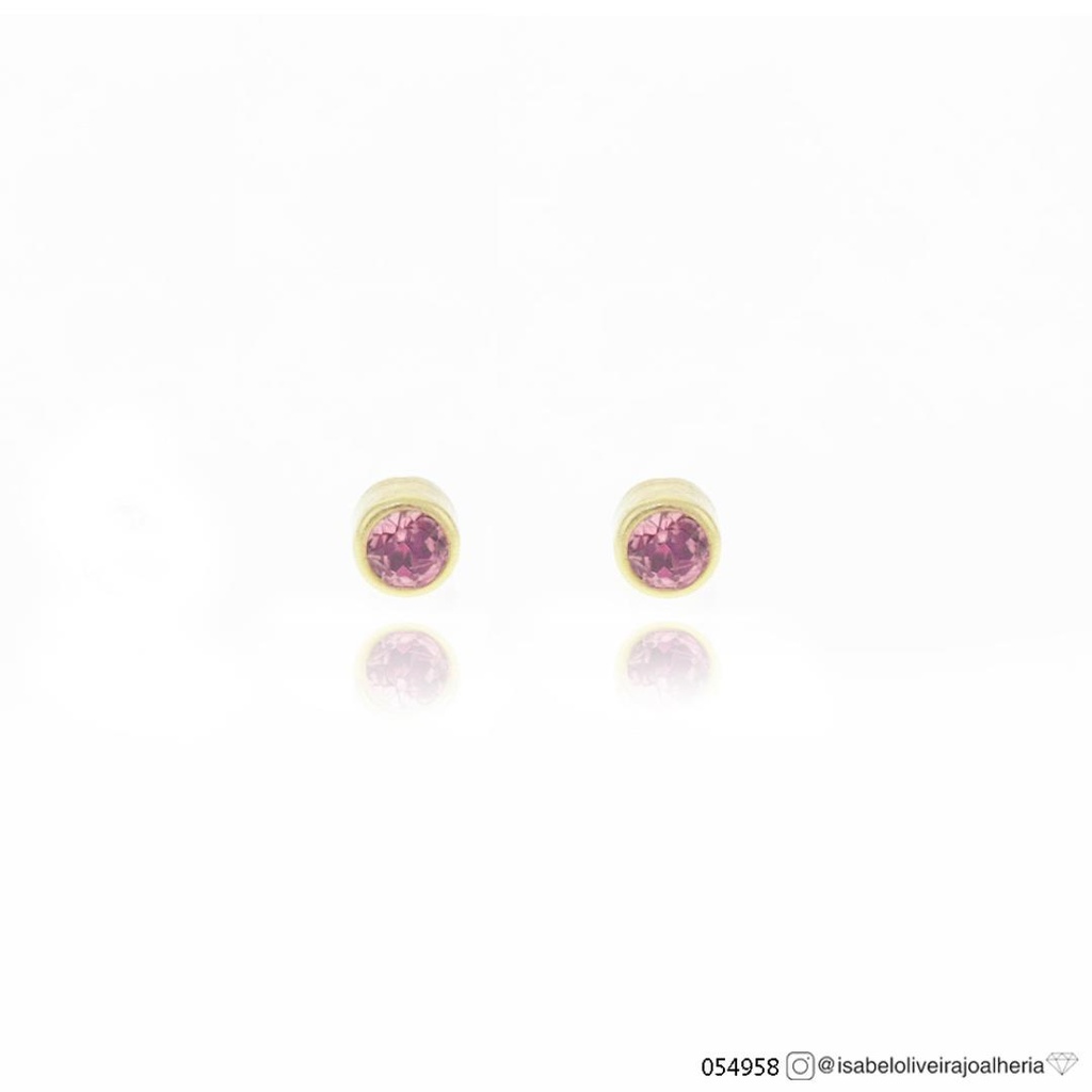 [054958] Brinco Cravação Inglesa 2 Rodolitas 2,50mm 0,34g Ouro Amarelo 18k - Coleção Kids
