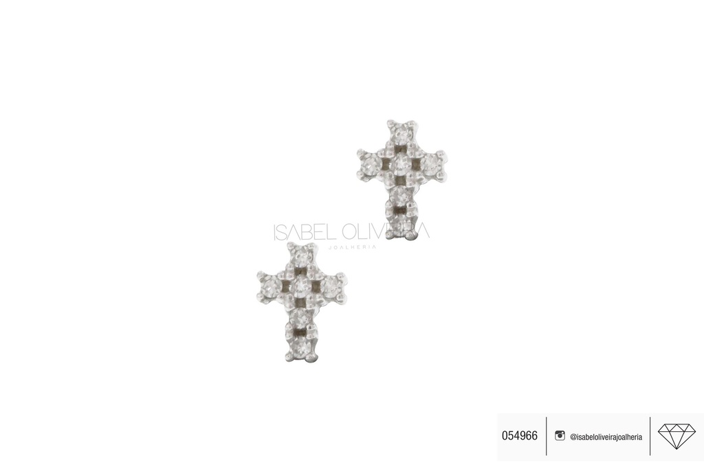 [054966] Brinco Cruz 12 Brilhantes 0,06ct J SI1 0,50g Ouro Branco 18k - Coleção Kids