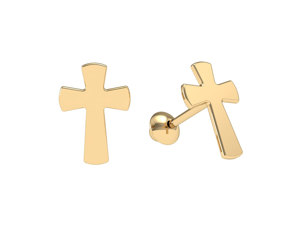 [074763] Brinco Cruz Lisa 0,45g Ouro Amarelo 18k - Coleção Kids