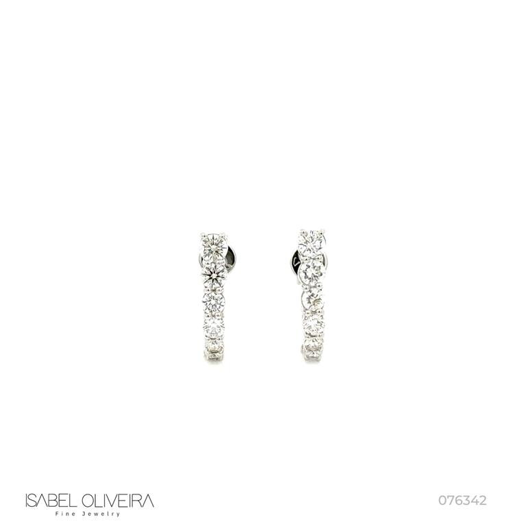 Brinco Earhook 12 Brilhantes 1,15ct H VS2 3,68g Ouro Branco 18k - Coleção Laisa
