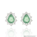Brinco 2 Esmeraldas Brasileiras Gota 2,00ct com Diamantes em Ouro Branco 18k