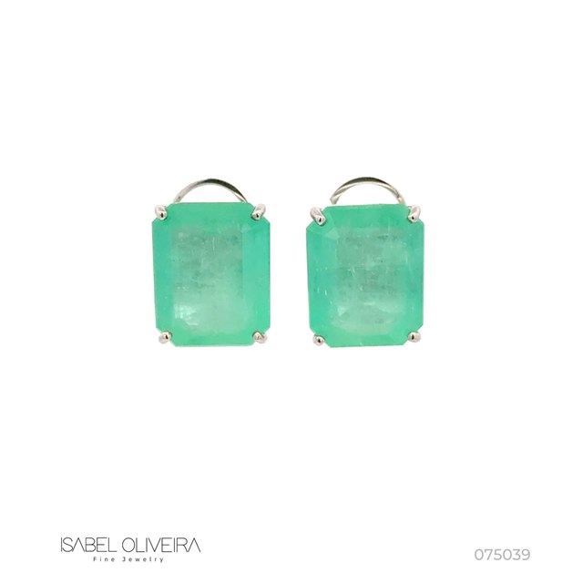 Brinco Esmeralda Colombiana Octogonal 18,92ct em Ouro Branco 18k
