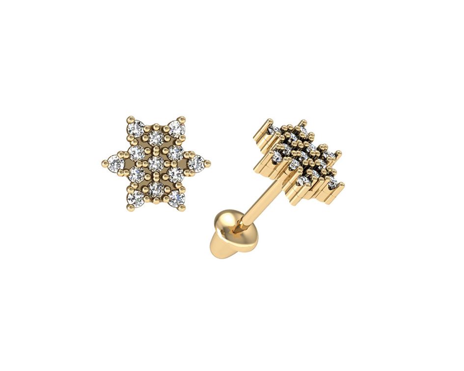 Brinco Estrela 26 Brilhantes 8/8 0,70g Ouro Amarelo 18k - Coleção Sara e Antonio