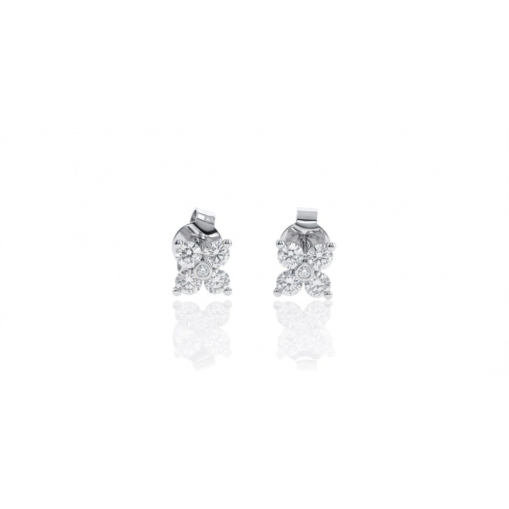 [073759] Brinco Flor 10 Brilhantes 0,45ct 0,91g Ouro Branco 18k - Coleção Only You
