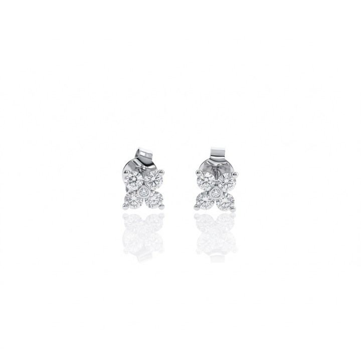 [077123] Brinco Flor 10 Brilhantes 0,47ct 0,86g Ouro Branco 18k - Coleção Only You