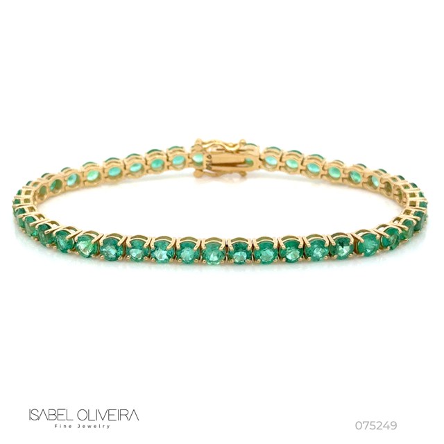 20-PULSEIRA Riviera Caixa Cartier 42 Esmeraldas Redondas 8,00CT 3,60MM 16,5CM 10,27G Ouro Amarelo 18K - Coleçao Rivieras
