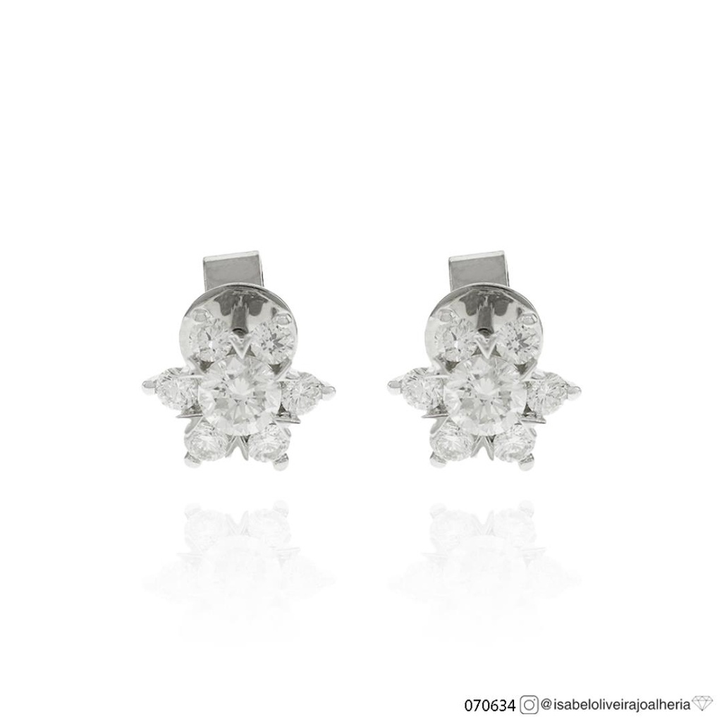 Brinco Flor 14 Brilhantes 0,60CT 1,59G Ouro Branco 18K - Coleçao Laisa