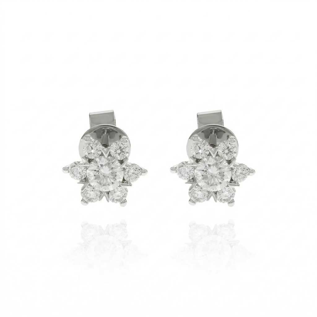 Brinco Flor 14 Brilhantes 0,60ct 1,59g Ouro Branco 18k - Coleção Laisa