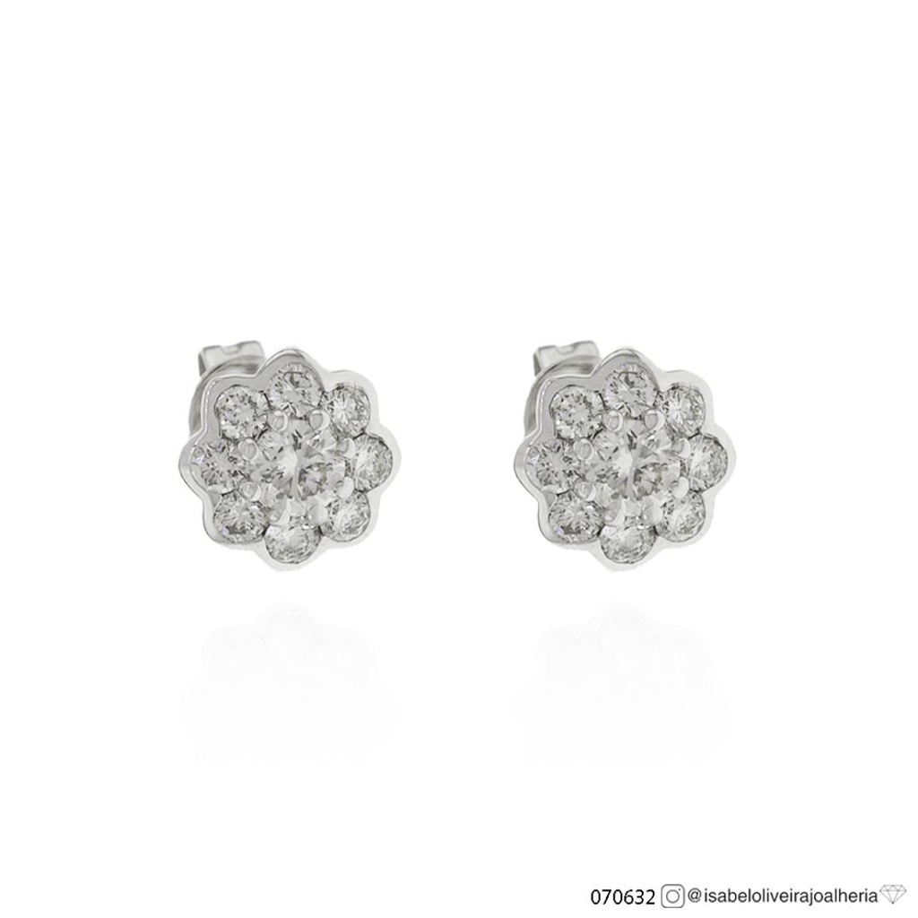 Brinco Flor 18 Brilhantes 0,76ct 1,78g Ouro Branco 18k - Coleção Laisa