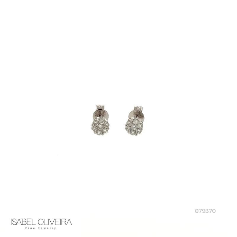 [072370] Brinco Florzinha 14 Brilhantes 0,25CT 1,0G Ouro Branco 18K - Coleçao Sara e Antonio