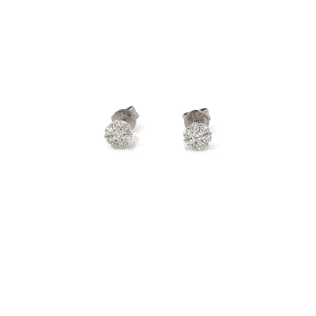 Brinco Florzinha 14 Brilhantes 0,25CT 1,0G Ouro Branco 18K - Coleçao Sara e Antonio