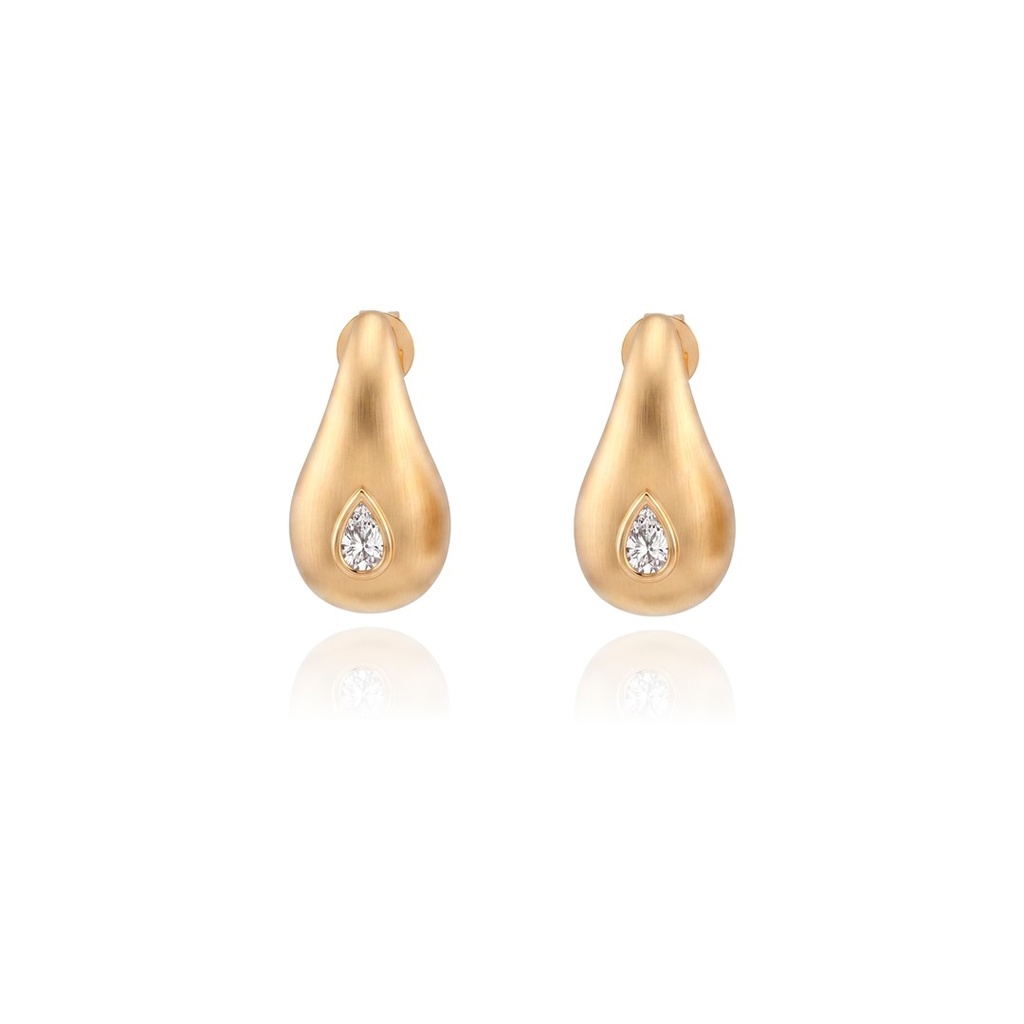 Brinco Gota Fosca 2 Diamantes Gota 0,38ct 5,46g Ouro Amarelo 18k - Coleção Minimalista