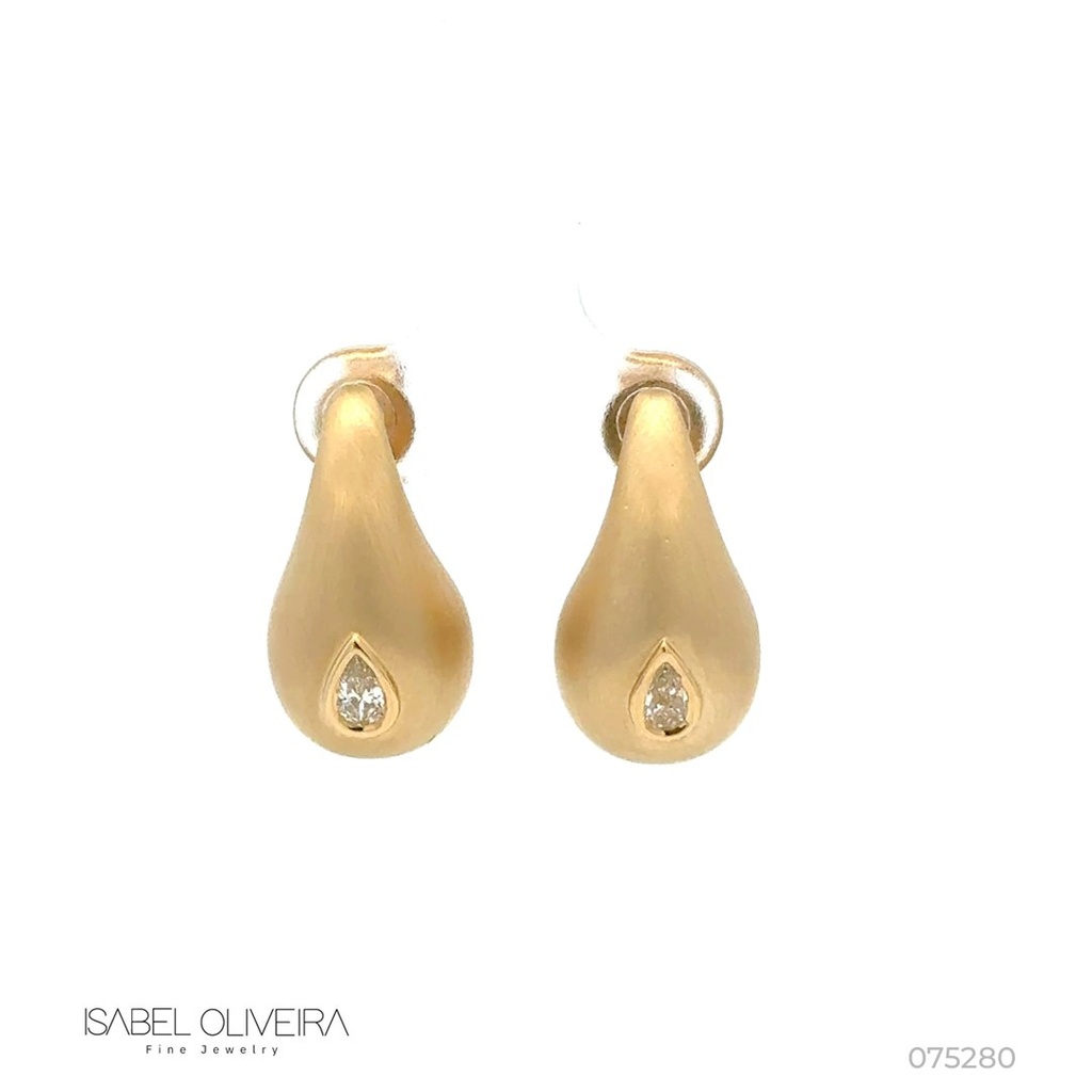 [075280] Brinco Gota Fosca 2 Diamantes Gota 0,38ct 5,46g Ouro Amarelo 18k - Coleção Minimalista