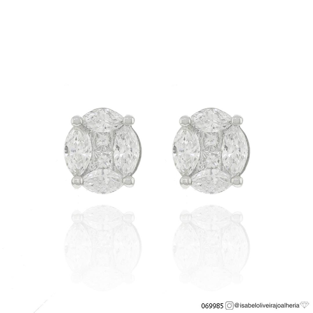 [069985] Brinco Invisible 8 Diamantes Navete 1,30ct e 4 Diamantes Princess 0,26ct em Ouro Branco 18k