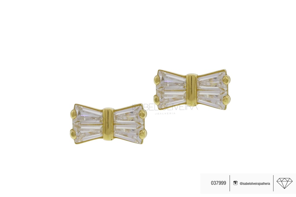 Brinco Laço 8 Zircônias Trapézio 1,70g Ouro Amarelo 18k - Coleção Kids