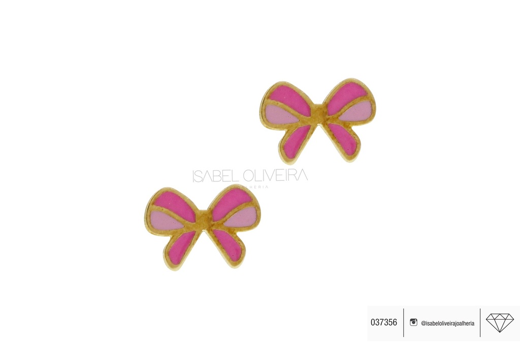 [037356] Brinco Laço com Esmalte Rosa 0,50g Ouro Amarelo 18k - Coleção Kids