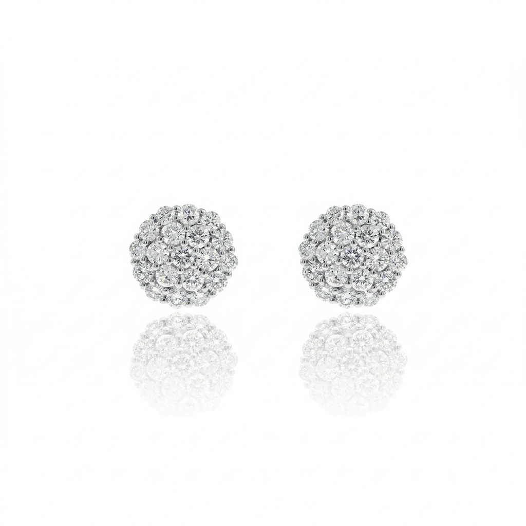 [076878] Brinco Botão 10mm com 38 Diamantes 1,27ct em Ouro Branco 18k
