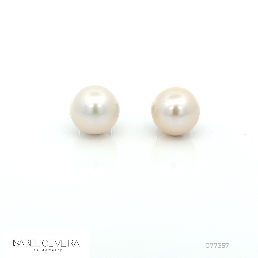 [077357] Brinco Pérola South Sea Redonda 14-15 mm 8,31g Ouro Branco 18k - Coleção Over The Moon