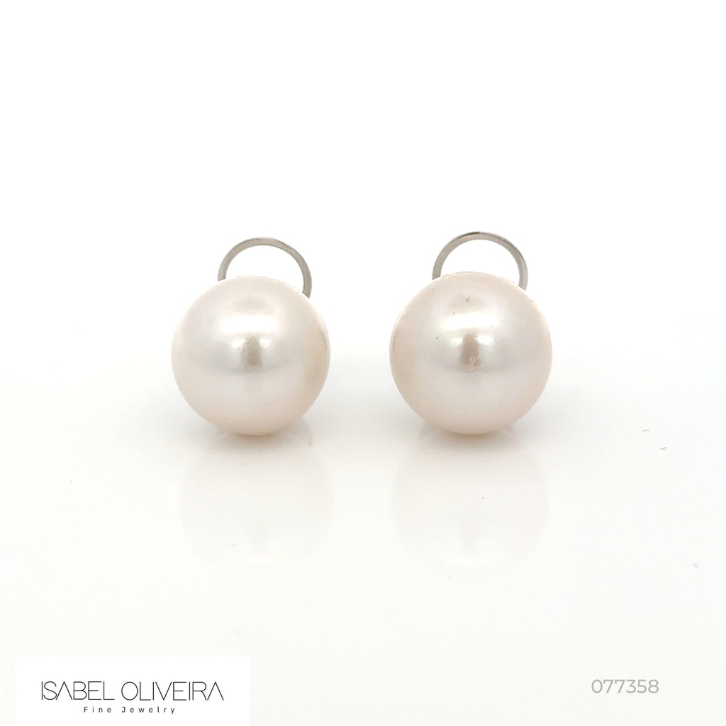 [077358] Brinco Pérola South Sea Redonda 15-16 mm 11,79g Ouro Branco 18k - Coleção Over The Moon