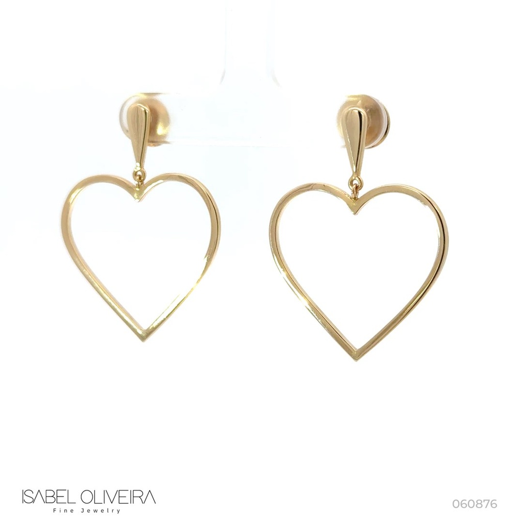 Brinco Pingo Coração Vazado Fio Quadrado 1,30mm 3,70g Ouro Amarelo 18k - Coleção Minimalista