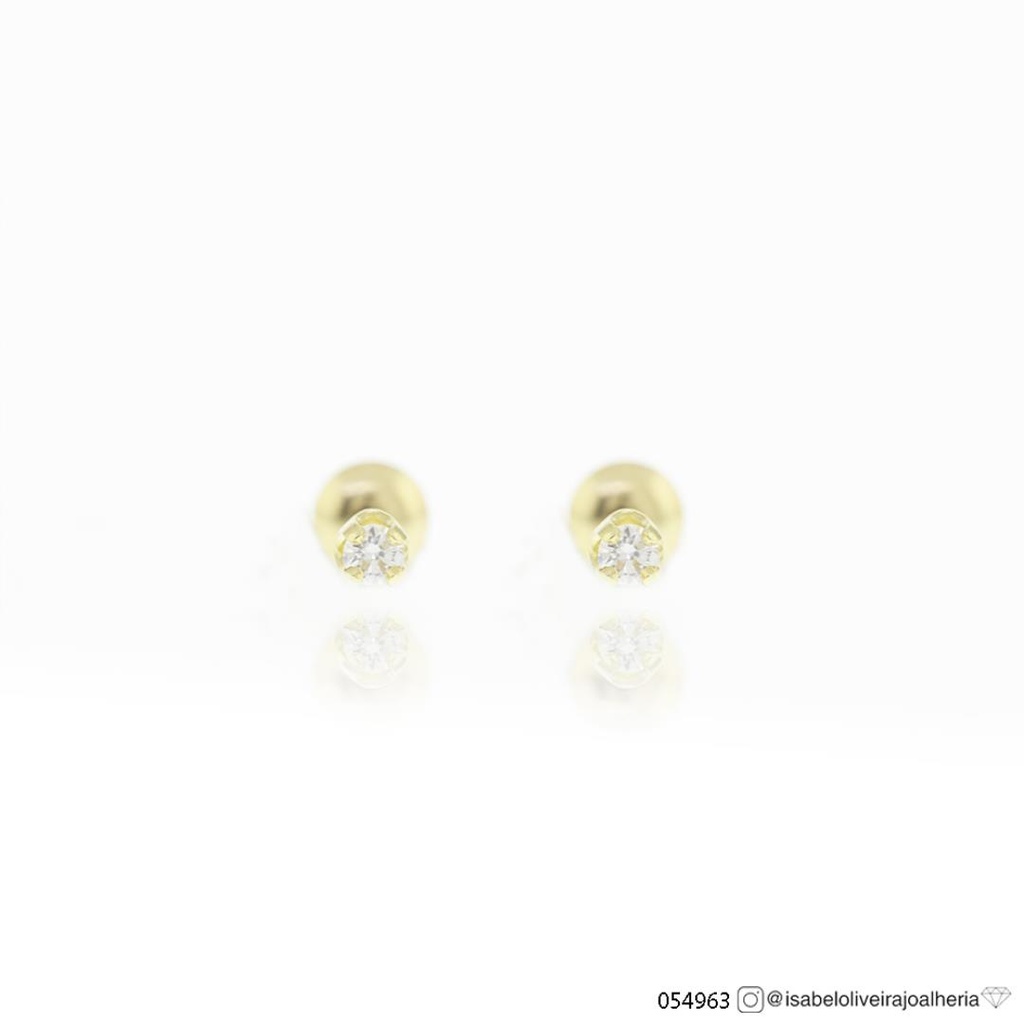 Brinco Quadrado 2 Brilhantes 0,04ct J SI1 0,20g Ouro Amarelo 18k - Coleção Kids