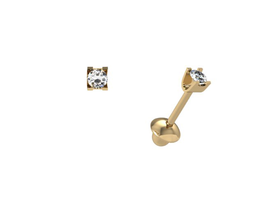 Brinco Quadrado 2 Brilhantes Redondos 0,06ct 0,26g Ouro Amarelo 18k - Coleção Kids