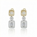 Brinco Quadrado Baguete Centrais 0,97ct Brilhantes 1,36ct 7,08g Ouro Amarelo e Ouro Branco 18k