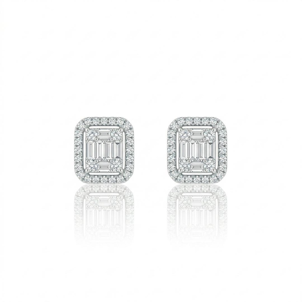 [077173] Brinco Retangular 8 Diamantes Baguetes 0,24ct 8 Trapézios 0,06ct 56 Brilhantes 0,41ct 2,70g Ouro Branco 18k - Coleção Onassis