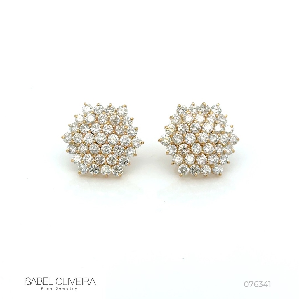 Brinco Sextavado com 74 Brilhantes 5,92ct 14,15g Ouro Amarelo 18k - Coleção Pavê