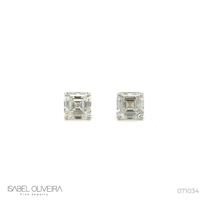 Brinco Solitário 2 Pedras Octogonais 5,21ct F VS1/VS2 4,16g Ouro Branco 18k - Certificado