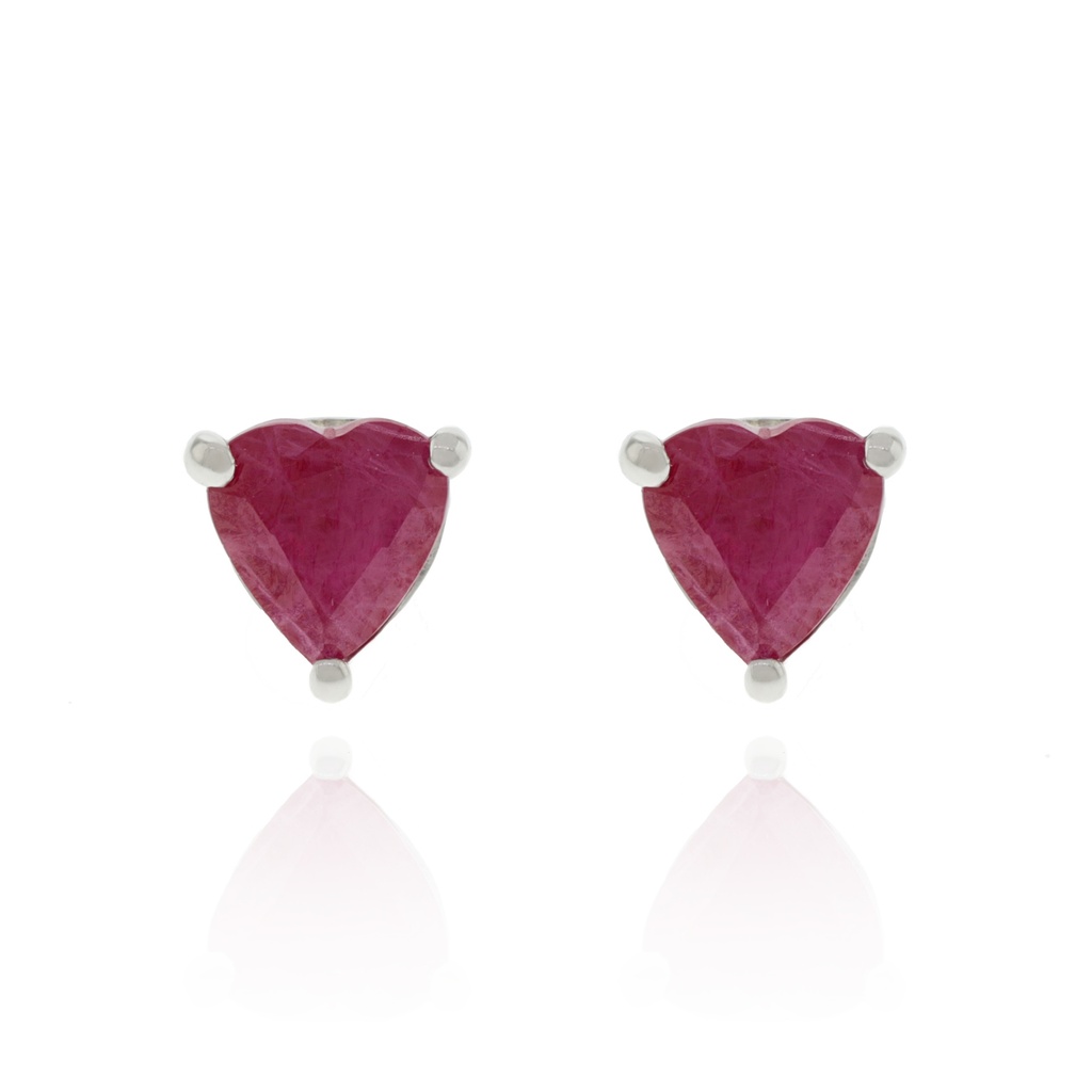 Brinco Solitário Rubi Coração 1,23ct 1,02g Ouro Branco 18k - Coleção True Colors