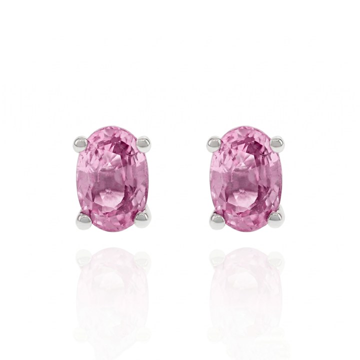 [069798] Brinco Solitário Safira Rosa Oval 1,37ct 1,280g Ouro Branco 18k - Coleção True Colors