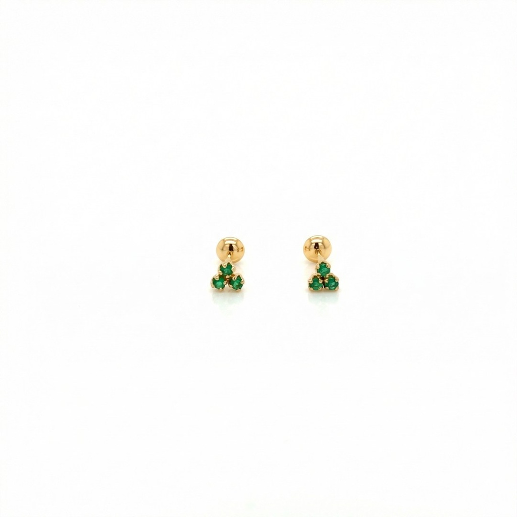 [023812] Brinco Triplo Esmeralda 1,20mm 0,30g Ouro Amarelo 18k - Coleção Kids