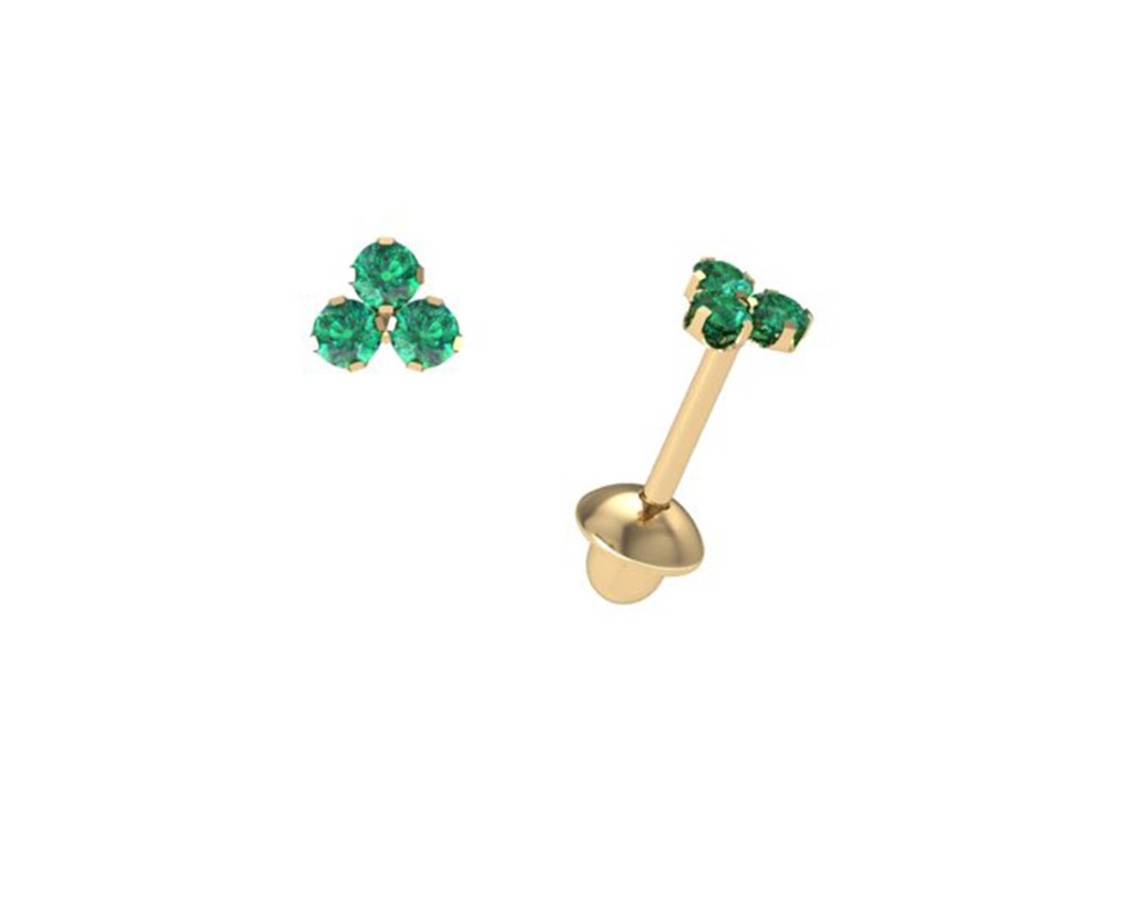 Brinco Triplo Esmeralda 1,20mm 0,30g Ouro Amarelo 18k - Coleção Kids