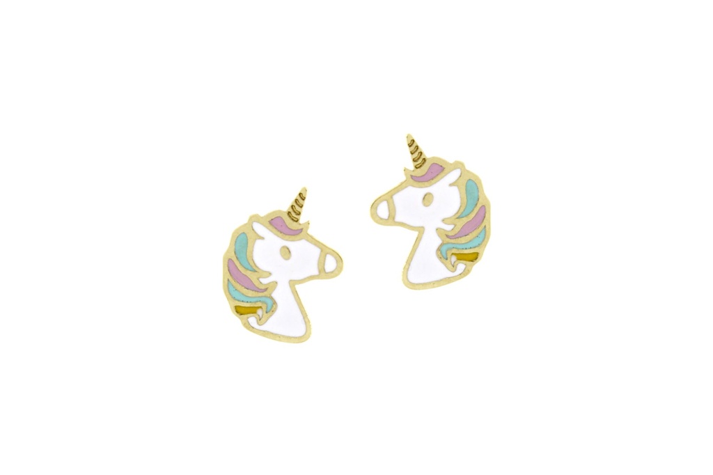 Brinco Unicornio com Esmalte 0,50G Ouro Amarelo 18K - Coleçao Kids