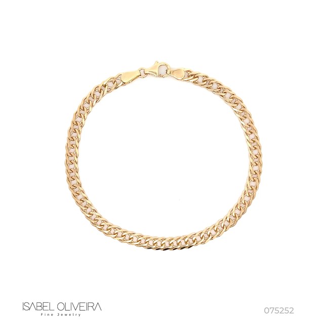 [075252] Pulseira Dupla Fecho Mosquetão 21cm Ouro Amarelo 18k