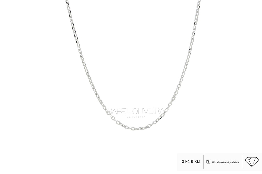 [071524] CCF40OAM - Corrente Cartier M 40cm 2,70 a 2,90g Ouro Amarelo 18k com Ródio Branco - Coleção Elos