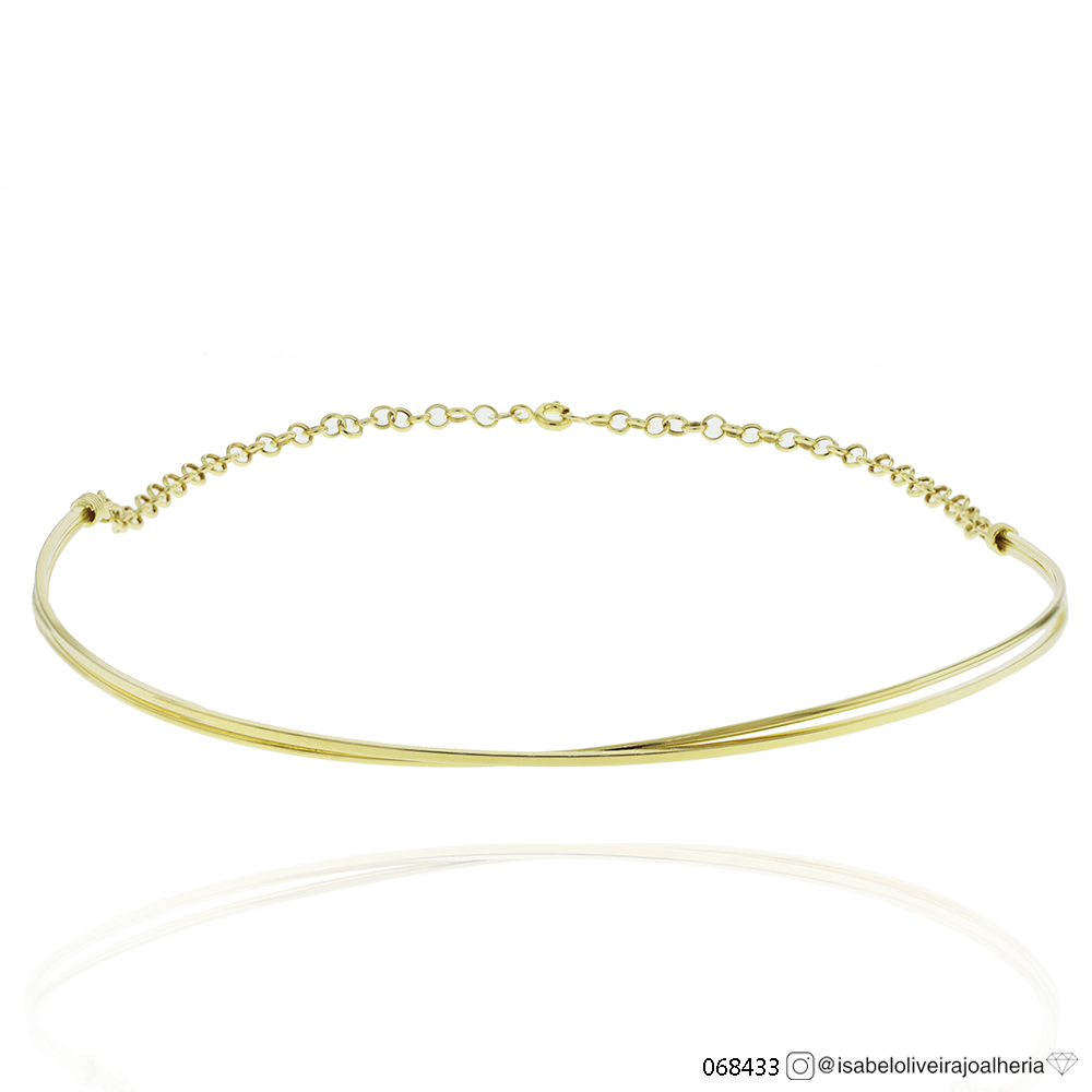 [068433] Choker Dupla Oca Fio Redondo e Reto 1,30mm com Corrente Elo Português 6,60g Ouro Amarelo 18k - Coleção Minimalista
