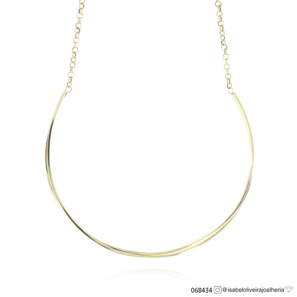 [068434] Choker Dupla Oca Fio Reto 1,20mm e 3,30mm com Corrente Elo Português 7,90 a 8,50g Ouro Amarelo 18k - Coleção Minimalista