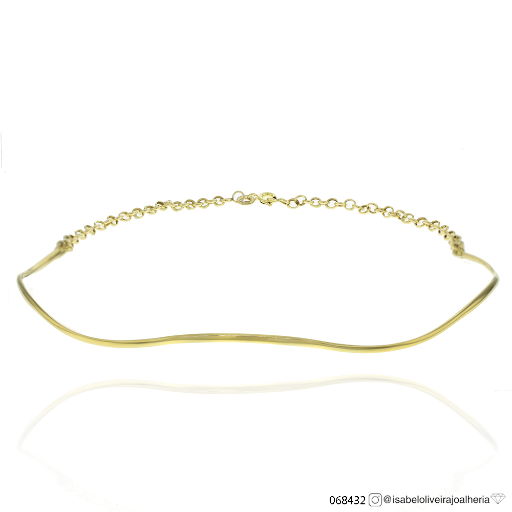 [068432] Choker Oca Fio Meia Cana Ondulada 2,0mm com Corrente Elo Português 4,30g Ouro Amarelo 18k - Coleção Minimalista