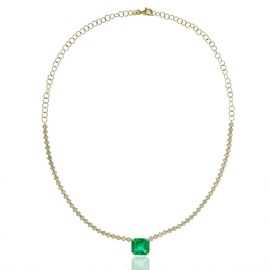 [075622] Choker Riviera Esmeralda Colombiana Quadrada 7,04ct com Diamantes em Ouro Amarelo 18k