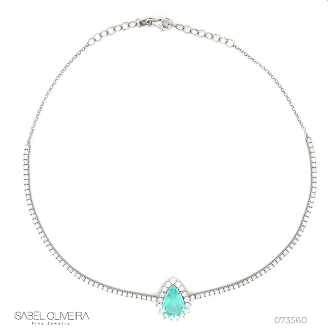Choker 1 Turmalina Paraíba Gota 3,97ct com Diamantes em Ouro Branco 18k