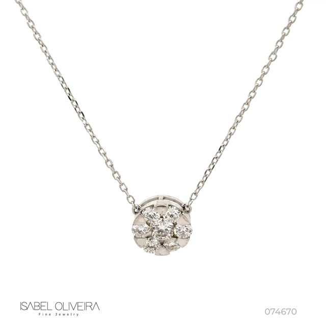 CLBOT10BG-COLAR Botao 9MM 7 Brilhantes 0,75CT H VS2 Corrente Cartier 45CM 3,32G Ouro Branco 18K - Coleçao Botao