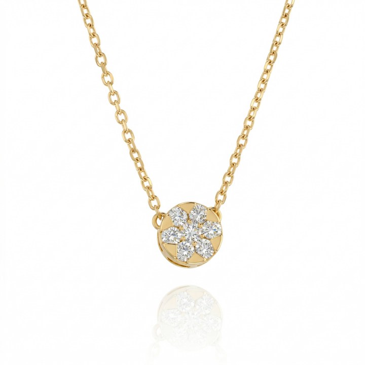CLBOT6AP-COLAR Botao 6MM 7 Brilhantes 0,22CT H VS2 Corrente Cartier 45CM 3,00G Ouro Amarelo 18K - Coleçao Botao