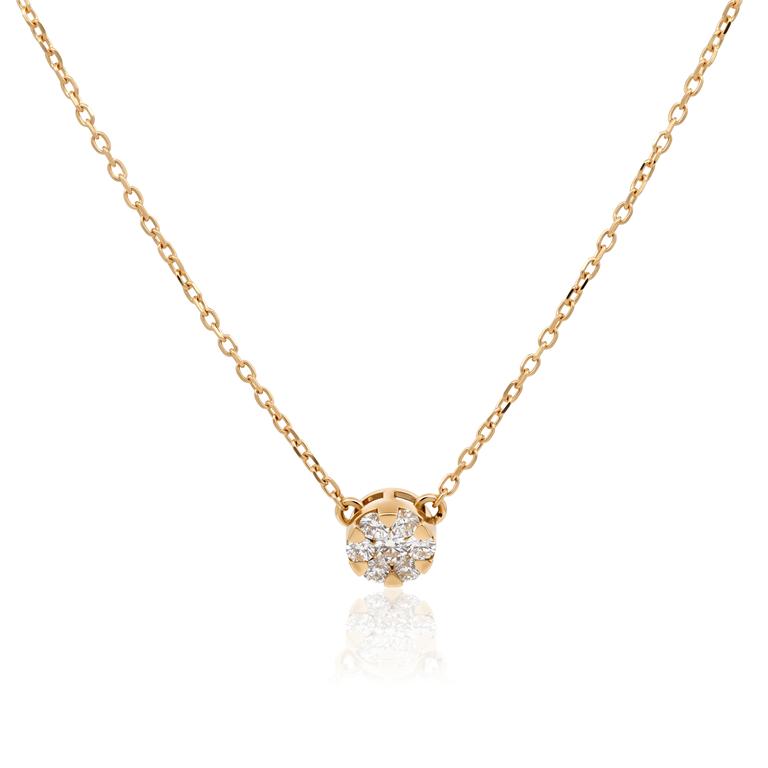 [076594] Colar Botão 6mm com 7 Diamantes 0,22ct em Ouro Amarelo 18k