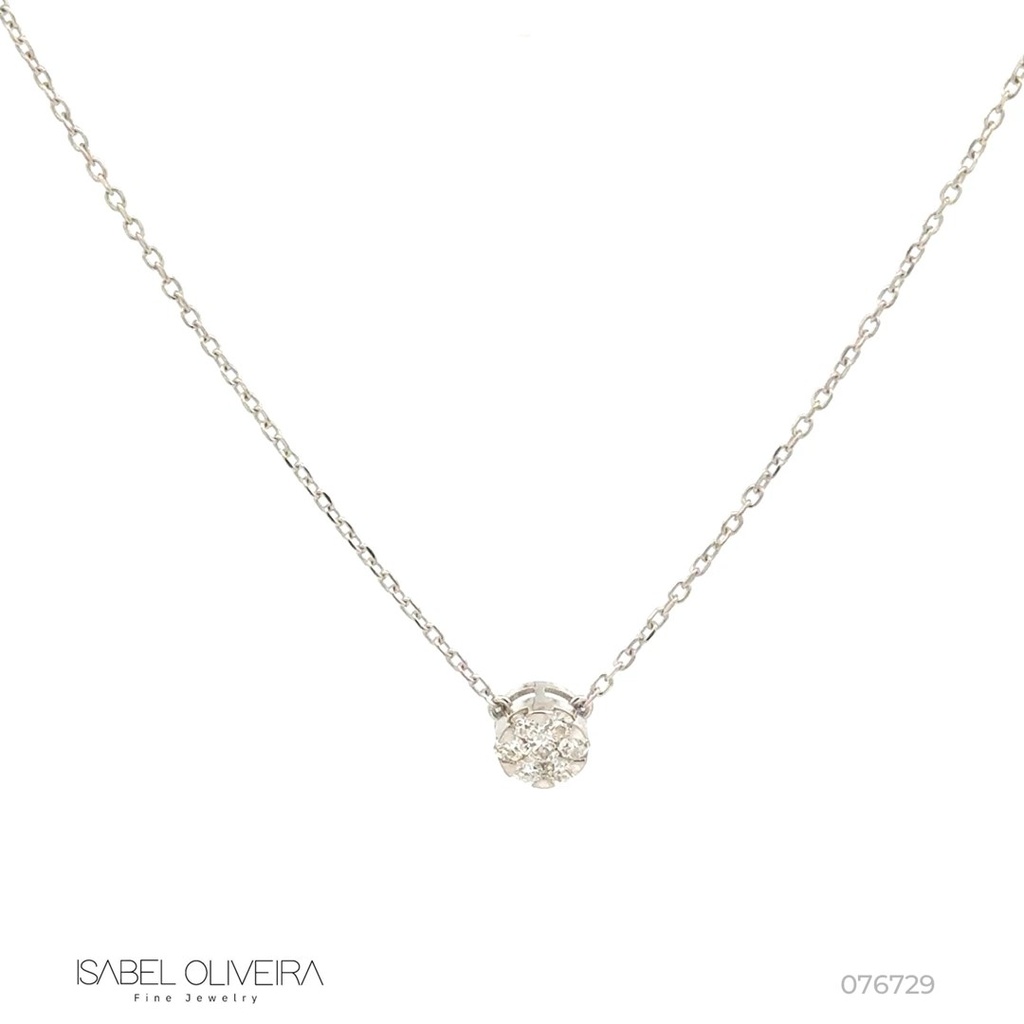 CLBOT6BP-COLAR Botao 6MM 7 Brilhantes 0,23CT H VS2 Corrente Cartier 45CM 2,50G Ouro Branco 18K - Coleçao Botao