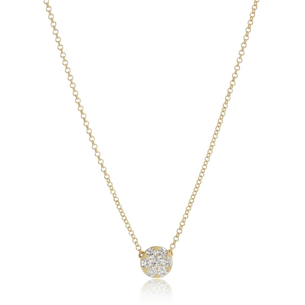 [076607] Colar Botão 8,10mm com 7 Diamantes 0,55ct em Ouro Amarelo 18k