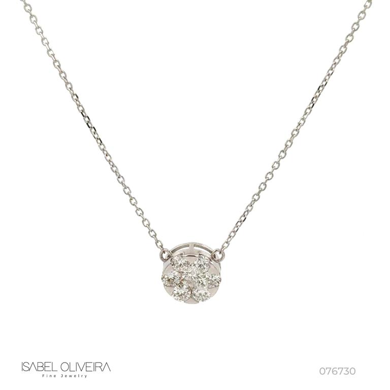 CLBOT8BM-COLAR Botao 8,10MM 7 Brilhantes 0,56CT H VS2 Corrente Cartier 45CM 2,32G Ouro Branco 18K - Coleçao Botao