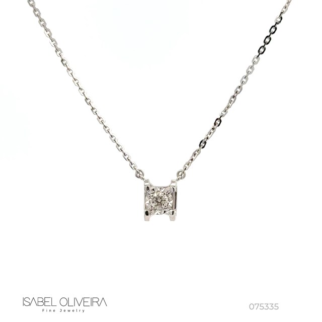 Colar 1 Brilhantes 0,08ct 43cm 2,0g Ouro Branco 18k - Coleção Only You